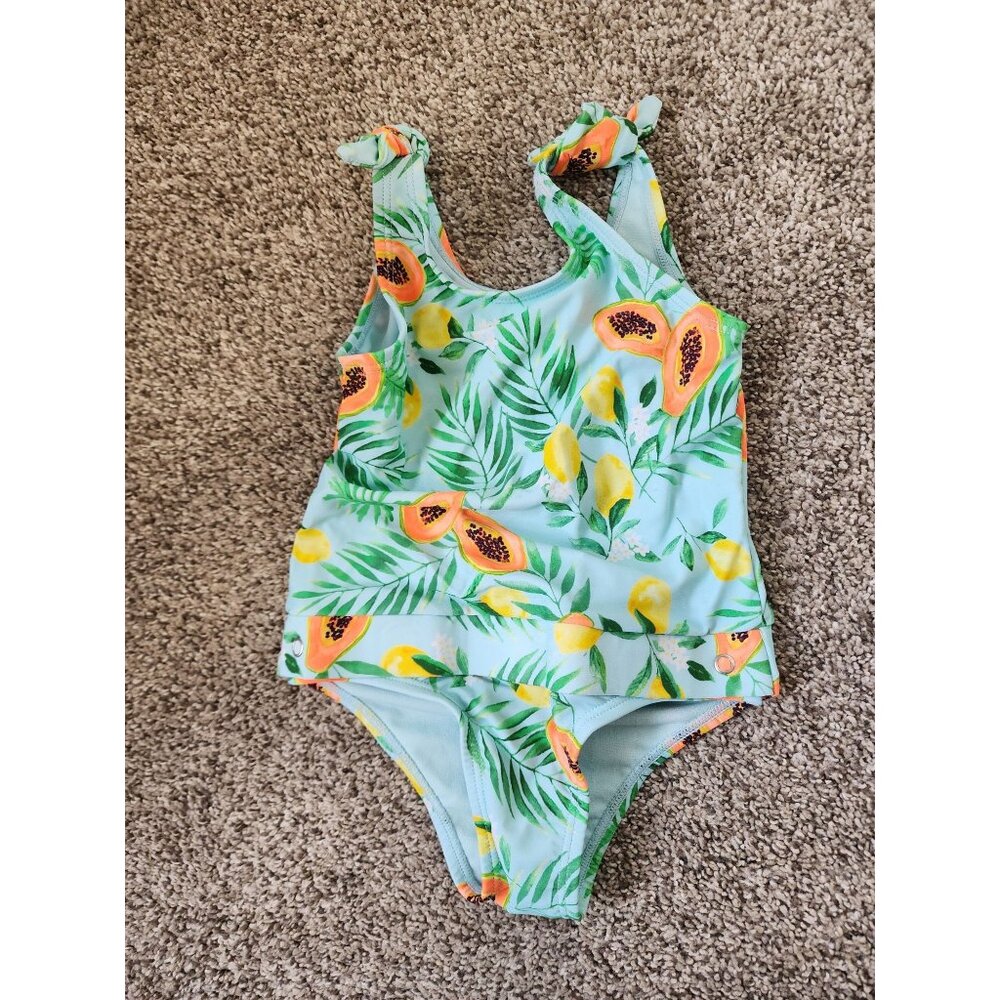 Wowease light blue papaya lemon magnetic closure bathing suit 3T NWOT